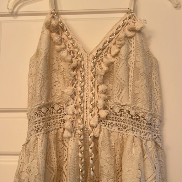 Boho Lace Tassel Cream Dress M - Picture 5 of 7